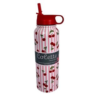 Colette Travel Bottle Women 37oz Pink Cherry Stripe New Insulated Water Bottle